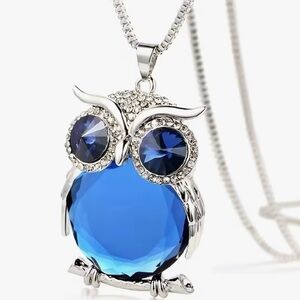 💙 NEW Stunning & Elegant Blue Crystal Owl Pendant Necklace 💙